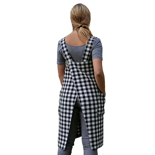 Women's Pinafore Square Apron Baking Cooking Gardening Works Cross Back Cotton