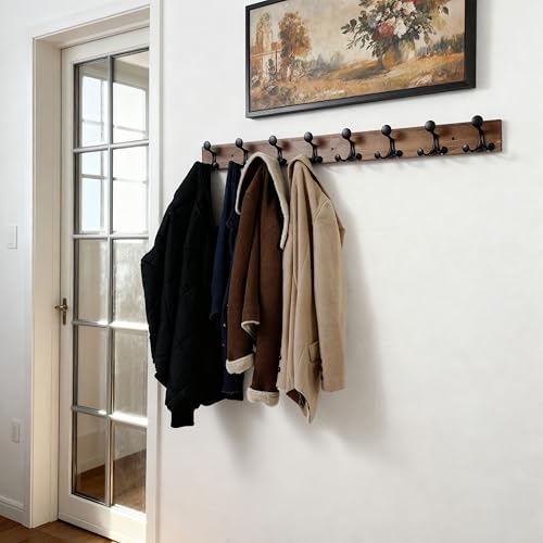 43 Inch Wood Coat Rack Wall Mount with 8 Triple Hooks