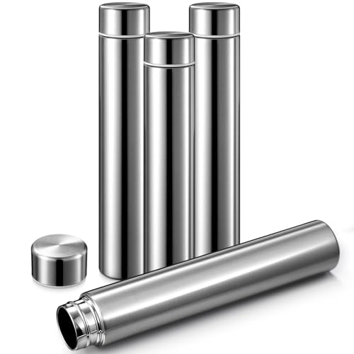4 Pack Silver Slim Stainless Steel Water Bottle 8.8 oz (4 Count)