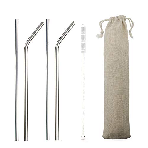 Metal Straws Stainless Steel Straws 8.5" Drinking Straws Reusable 4 Set