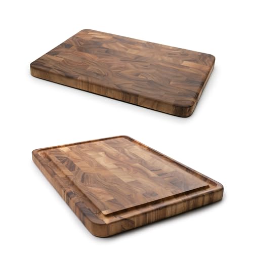 Acacia Wood Cutting Board With & Without Juice Channel Set