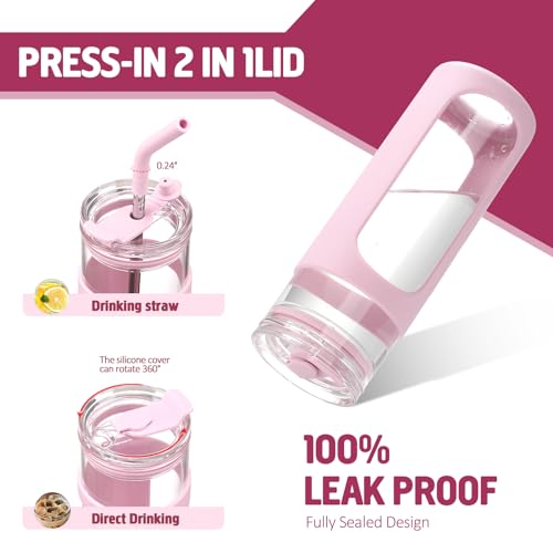 24oz Glass Tumbler with 2 Lids and Straws