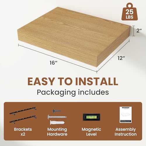 Deep Floating Shelves for Wall 16x12” Set of 2 (2 Count)