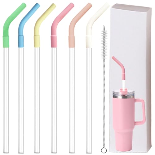 6 Pcs Reusable Color Silicone Straw Tips with Drinking Long Straws Compatible with Stanley 40 (6 Count)