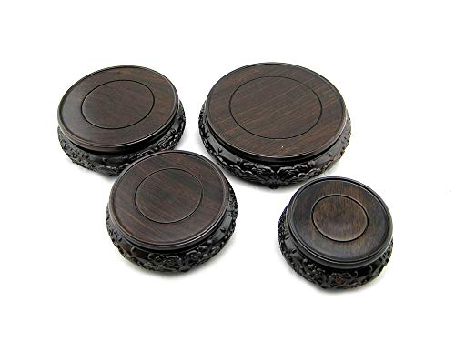 Oriental Luxury Round Bat Pattern Elm Solid Wood Vase Display Stands Pedestal Base 4.7 in Diameter