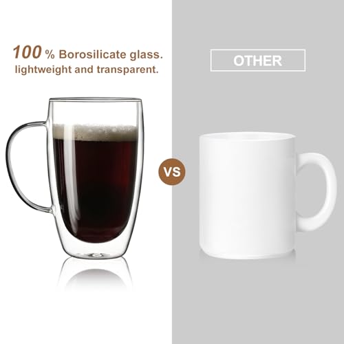 2 Pack Double Walled Glass Coffee Mugs with Handles (2 Count)