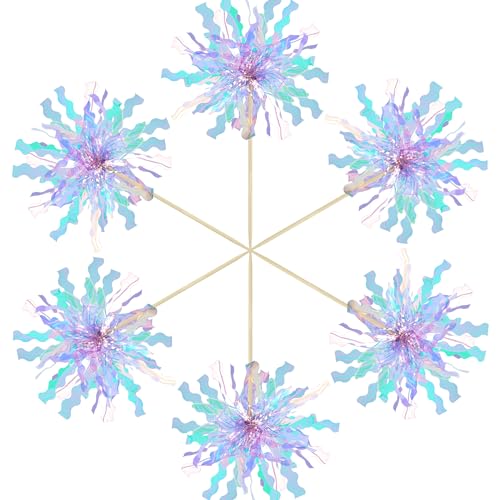20Pcs Foil Firework Cupcake Toppers Happy Birthday Cake Toppers Sparkle Tinsel Flower Drink Stirrers Cocktail Food Fruit Toothpicks for Valentine's Day Party Supplies Light Blue (20 Count)