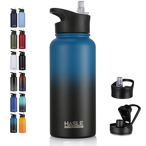32 oz Insulated Water Bottle Stainless Steel Double Walled Vacuum Sports Water Bottle with 2 Lids