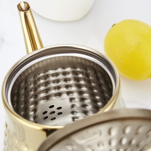 1.6L(54oz) Stainless Steel Hammer Patterned Teapot With Removeable Infuser,Loose leaf cover,Gold