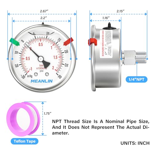 30inHG~30Psi Vacuum Pressure Gauge 316 Stainless Steel Joint 1