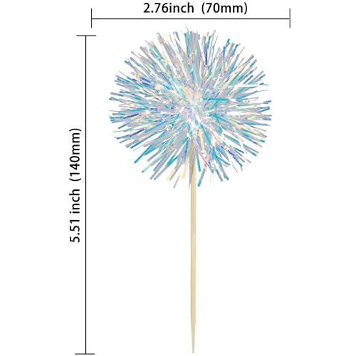 30Pcs Foil Firework Cupcake Toppers Sparkle Tinsel Cupcake Picks Drink Stirrers Cocktail Food Fruit Toothpicks for Baby Shower Graduation Party Supplies White (30 Count)