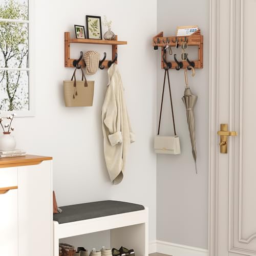 29" Coat Rack Wall Mount with Shelf & 11 Hooks