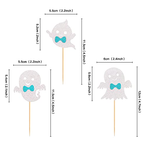 24Pcs Blue Ghost Cupcake Toppers Blue Halloween Baby Shower Decor (24 Count)