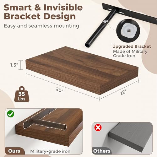 12 Inch Deep Floating Shelves for Wall (2 Count)