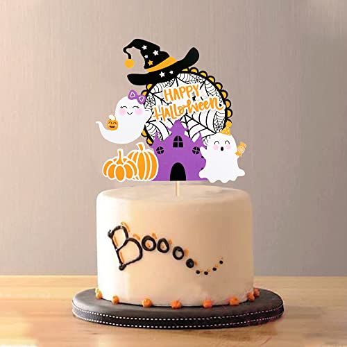 1 Big Happy Halloween Boo Web Pumpkin Ghost Witch Hat Cake Topper