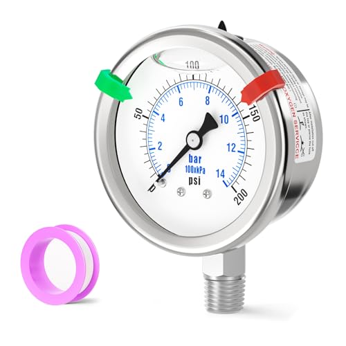0 200PSI Stainless Steel Liquid Filled Pressure Gauge