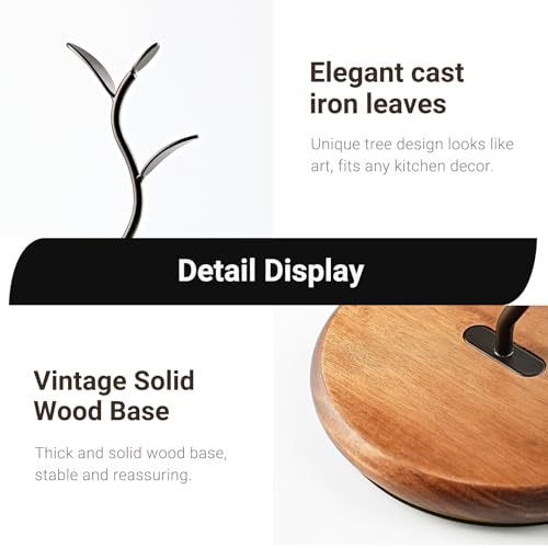 Sturdy Countertop Mug Tree with Solid Wood Base