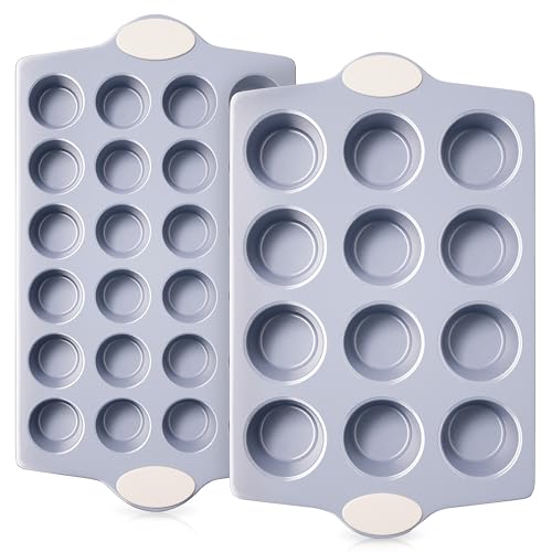 2 Pack 12 Cup and Mini 24 Cup Non Toxic Nonstick Ceramic Muffin Pan & Cupcake Tin (2 Count)