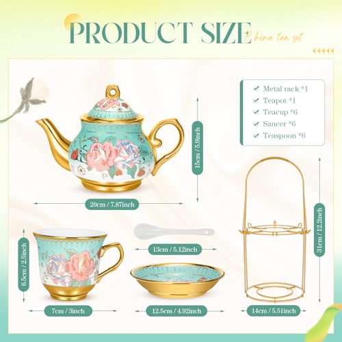 20 Pcs Adult Tea Party Set Porcelain with Metal Holder