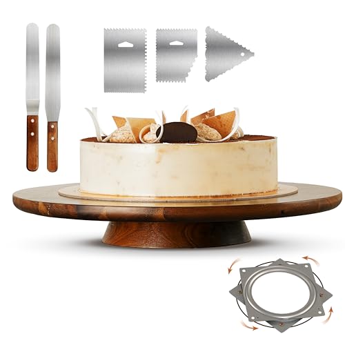 13" Acacia Cake Stand Rotating with 2 Icing Spatulas