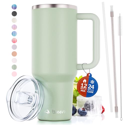 40 oz Tumbler With Handle and Straw Made of Stainless Steel