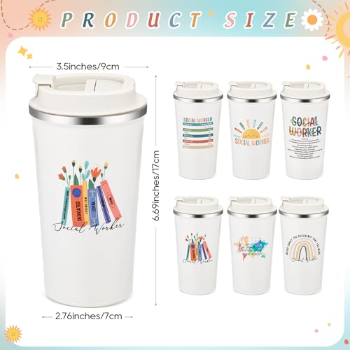 6 Pcs Graduation Gift for Bsw Msw Dsw Social Worker Appreciation Gifts for Women Men Coworker Office Stainless Steel Insulated Tumblers Coffee Travel Mug Cup with Lid (6 Count)
