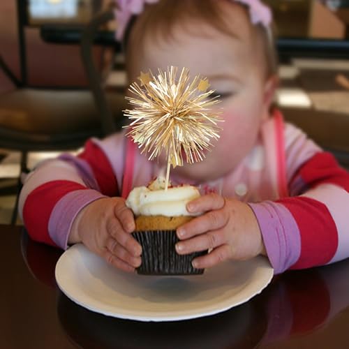 30Pcs Foil Firework Cupcake Toppers Party Birthday Cake Toppers Supplies Sparkle Tinsel Cocktail Fruit Toothpick for Birthday Wedding Graduation Party Supplies Gold (30 Count)