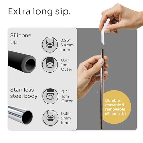 14.5" Stainless Steel Straws with Silicone Tips (10 Count)