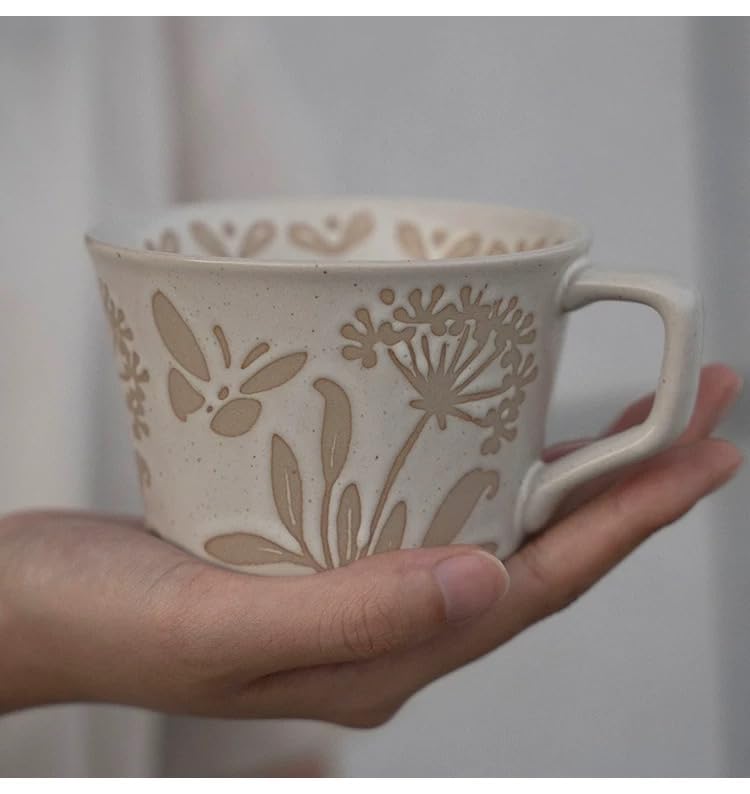 12 Ounce Ceramic Mug Set of 3 Embossed Leaf Ceramic Coffee Mugs