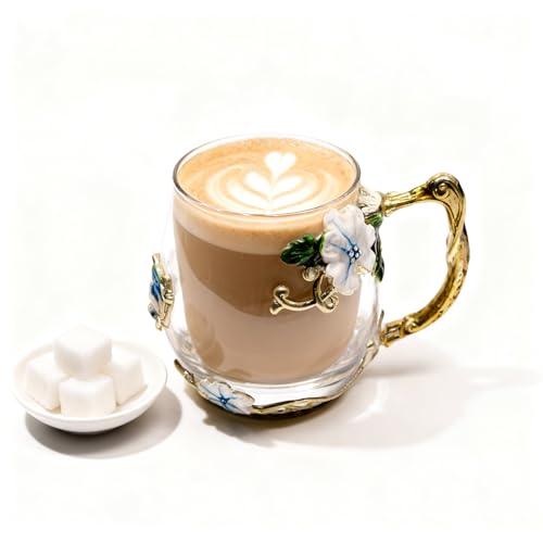 Glass Coffee Tea Mug Set For Mom Butterfly Rose Design