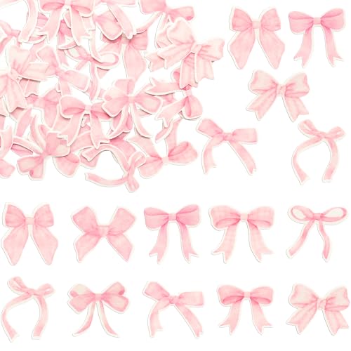 50Pcs Edible Pink Bowknot Cupcake Toppers Wafer Paper Bowknot Cake Dessert Picks Drink Topper Baby Shower Princess Cupcake Toppers for Birthday Party Decoration Supplies (50 Count)