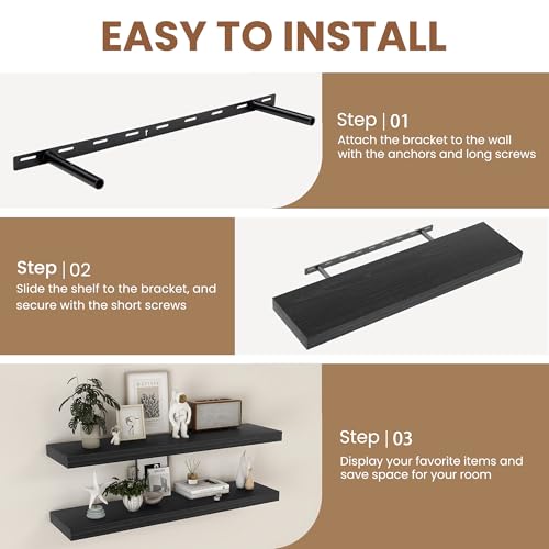 Rustic Real Wood Floating Shelves (2 Count)