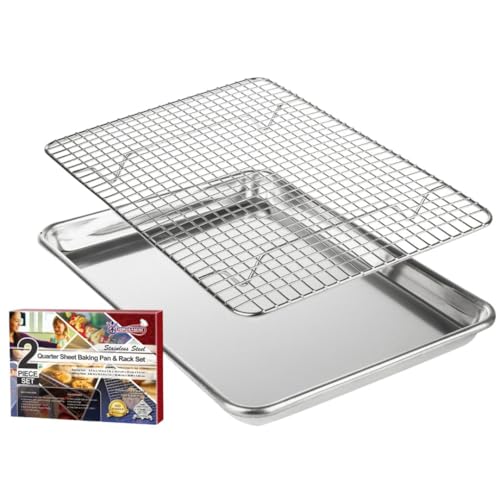 Small Baking Pan with Wire Rack Even Heat Cooking Combo (2 Count)