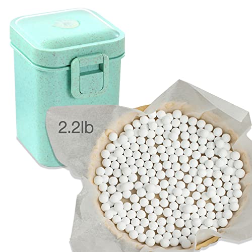 2.2Lb Ceramic Pie Weights Baking Beans Pie Crust Reusable 10mm Weights Natural Ceramic Stoneware with Wheat Straw Container