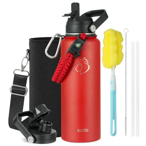 40 oz Insulated Water Bottle with Paracord Handle & Straw Spout Lids