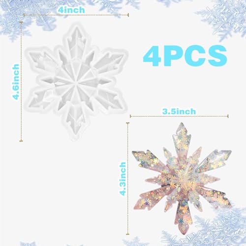 4Pcs Christmas Snowflake Silicone Mold Resin Ornament Molds for Epoxy Resin