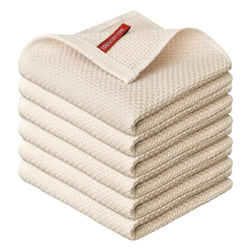 100% Cotton Beige Waffle Weave Kitchen Dish Cloths (6 Count)
