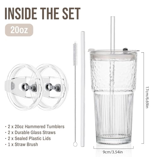 20oz Wave Ribbed Glass Tumbler with Lid and Straw