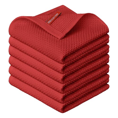 100% Cotton Dark Red Waffle Weave Kitchen Dish Cloths (6 Count)