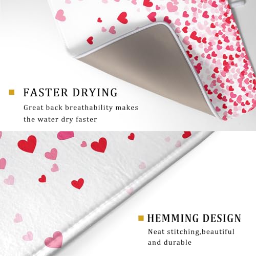 Valentine's Day Dish Drying Mat for Kitchen Counter Love Heart Kitchen Dish Drying Pad 18”x24” Absorbent Reversible Happy Valentine Dishes Drainer Pad Dish Drying Rack Mat for Countertop