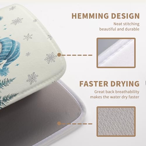 Winter Dish Drying Mat Winter Snowman Large Kitchen Mats Dish Drying Pad Blue Snowman Pine Tree Absorbent Dish Dryer Mat for Kitchen Countertops Microfiber Drainer Pad Dish Drying Mats