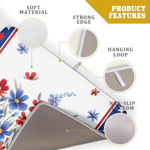 4th of July Dish Drying Mats for Kitchen Counter Patriotic Star Microfiber Absorbent Dish Drainer Rack Mat Summer Floral Independence Day Protector Sinks Dishes Pad for Countertop Table Decor 16”x18”