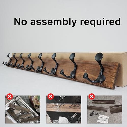 43 Inch Wood Coat Rack Wall Mount with 8 Triple Hooks (2 Count)