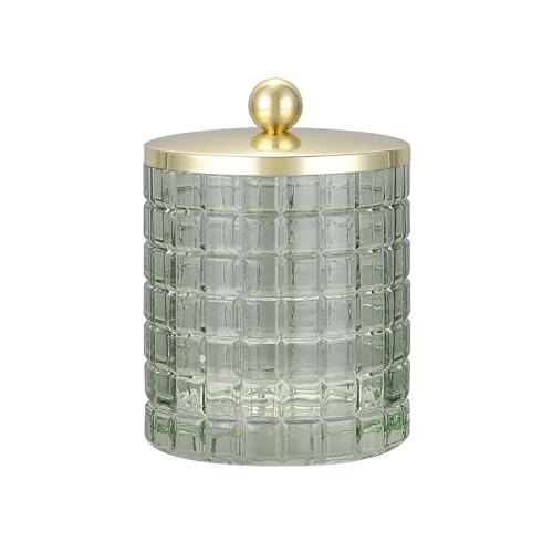 Sage Colored Tranlucent Apothecary Etched Geometric Grid Glass Jar W