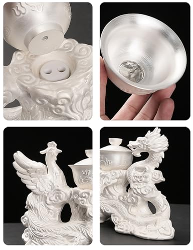 10 13 Pcs Silver Tea Set with Metal Holder and Spoon Adult Silver Tea Party Set Automatic Water Outlet with Gift Box Teapot Cup Set for Women 4