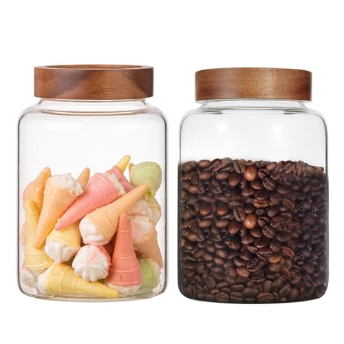 2 PCS Large Glass Jars with Wooden Airtight Lid 60 oz