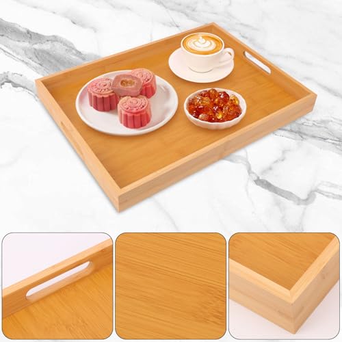 2 Pack Large Bamboo Serving Tray with Handles (2 Count)