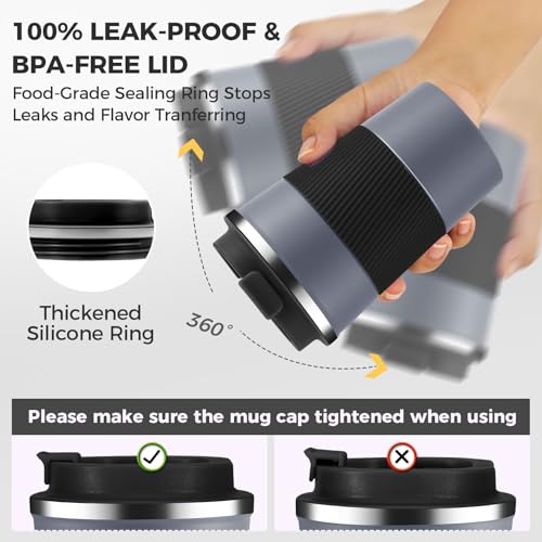 13 oz Stainless Steel Insulated Travel Coffee Mug with Fip Lid Bulk 2 Pack