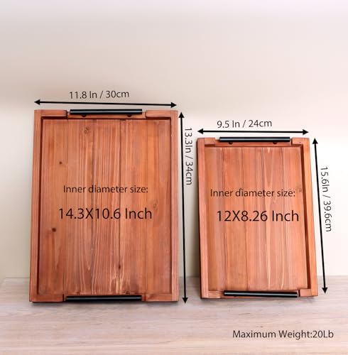 2Pc Nested Vintage Wooden Serving Tray Set