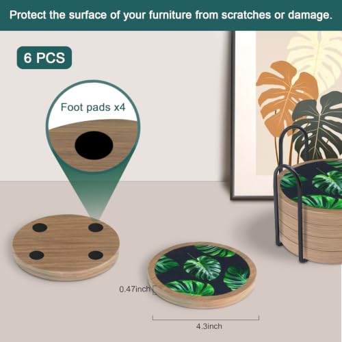 6 Pack Absorbent Coasters Set with Holder Wood Coasters for Drinks Housewarming Gifts for Home Decoration Cup Coasters for Coffee Tabletop Protection 4.3 Inch